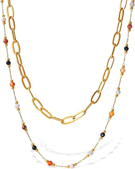 Picture of Layered Necklaces for Women, 18K Gold Plated Layer Dainty Gold Necklace with Minimalist Pendant, Dainty Gold Necklace for Women Fashion Jewelry Gifts