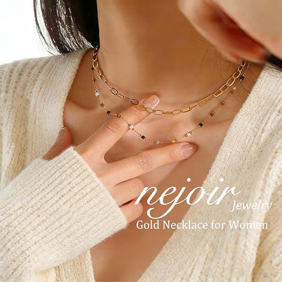 Picture of Layered Necklaces for Women, 18K Gold Plated Layer Dainty Gold Necklace with Minimalist Pendant, Dainty Gold Necklace for Women Fashion Jewelry Gifts