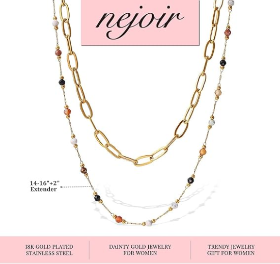 Picture of Layered Necklaces for Women, 18K Gold Plated Layer Dainty Gold Necklace with Minimalist Pendant, Dainty Gold Necklace for Women Fashion Jewelry Gifts